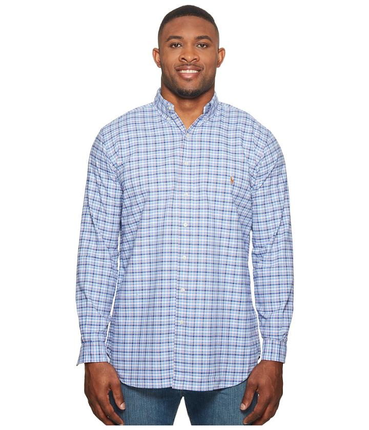 Polo Ralph Lauren Big Tall Oxford Long Sleeve Sport Shirt (blue/red Multi) Men's Clothing