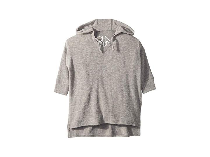 Chaser Kids Super Soft Love Knit Split Side 3/4 Sleeve Pullover Hoodie (toddler/little Kids) (heather Grey) Girl's Sweatshirt