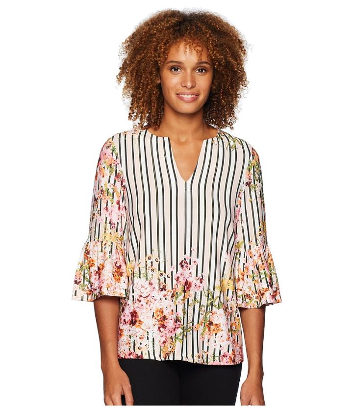 Eci Moss Crepe 1/2 Bell Sleeve Top (blush) Women's Clothing