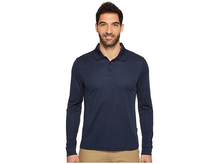 Perry Ellis Three-button Long Sleeve Jacquard Polo (ink) Men's Long Sleeve Pullover