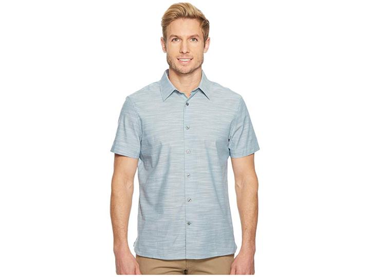 Perry Ellis Short Sleeve Solid Slub Texture Shirt (aegean Blue) Men's Clothing