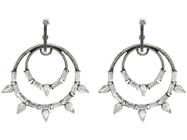 Steve Madden Double Circle Rhinestone Spike Design Post Earrings (gunmetal/silver-tone) Earring