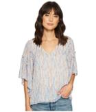 Miss Me V-neck Ruffle Sleeve Top (blue) Women's Clothing