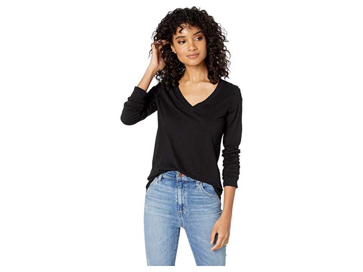 Lamade Long Sleeve V-neck In Tissue Jersey (black) Women's Long Sleeve Pullover