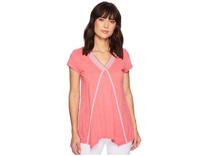 Mod-o-doc Slub Jersey Embroidered Short Sleeve T-shirt W/ Pointed Hem (faded Red) Women's T Shirt