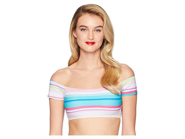 Unique Vintage Sutton Off Shoulder Top (bright Multi Stripes) Women's Swimwear