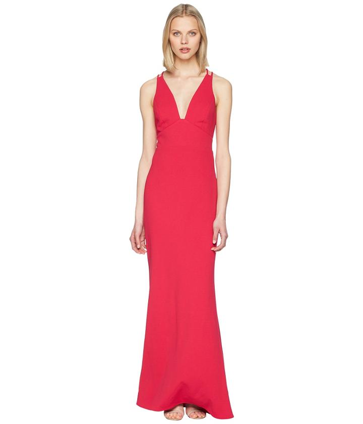 Badgley Mischka V-neck Lightweight Crepe Gown (fuchsia) Women's Dress
