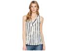 Ivanka Trump Printed Georgette Sleeveless V-neck With Trimming Detail (ivory/navy) Women's Clothing