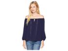 Cece 3/4 Sleeve Off The Shoulder Blouse With Faggoting (mood Blue) Women's Blouse