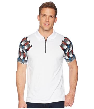 Perry Ellis Pe360 Active Printed Zip Polo (bright White) Men's Clothing