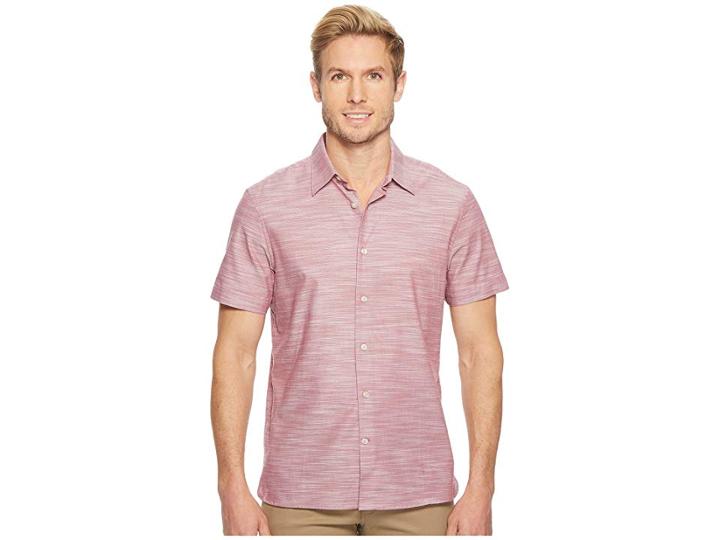 Perry Ellis Short Sleeve Solid Slub Texture Shirt (tulipwood) Men's Clothing
