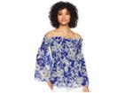 Bardot Enber Shirred Top (cobalt Floral) Women's Clothing