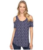 Lucky Brand Printed Cold Shoulder Top (navy Multi) Women's Clothing
