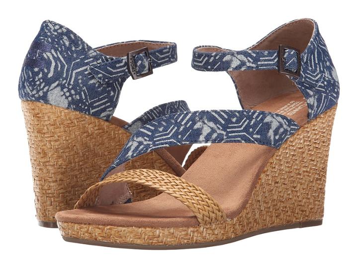 Toms Clarissa Wedge (blue Batik Textile/wrapped) Women's Wedge Shoes