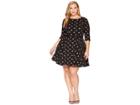 Unique Vintage Plus Size Pumpkin Patch Knit Flare Dress (black/pumpkin Print) Women's Dress