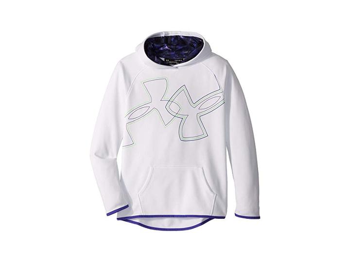 Under Armour Kids Af Hoodie Dual Logo (big Kids) (white/constellation Purple) Girl's Sweatshirt
