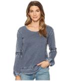 Allen Allen Lantern Sleeve Shirt With Ruffle (lapis) Women's Long Sleeve Pullover