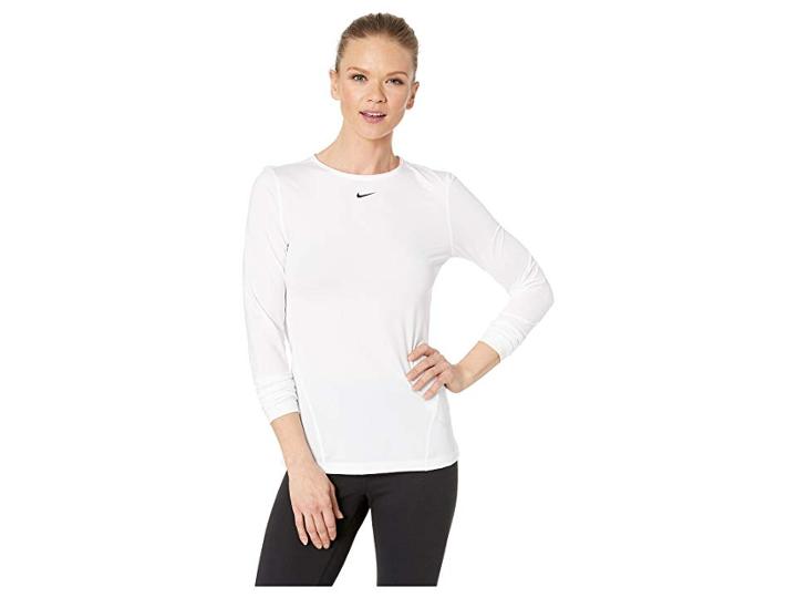 Nike Pro All Over Mesh Long Sleeve Top (white/black) Women's Clothing