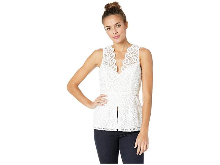 Bcbgmaxazria Sleeveless Lace Peplum Top (white) Women's Clothing