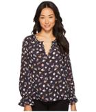 Rebecca Taylor Long Sleeve Holly Flower Top (midnight Combo) Women's Clothing