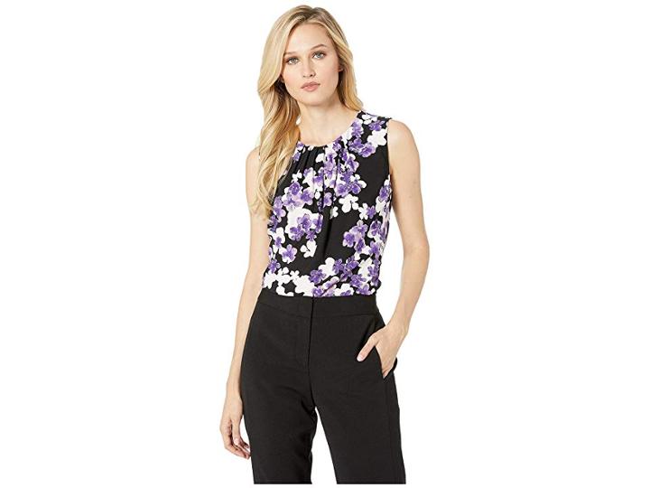 Calvin Klein Foil Printed Pleat Neck Cami (night Multi) Women's Clothing