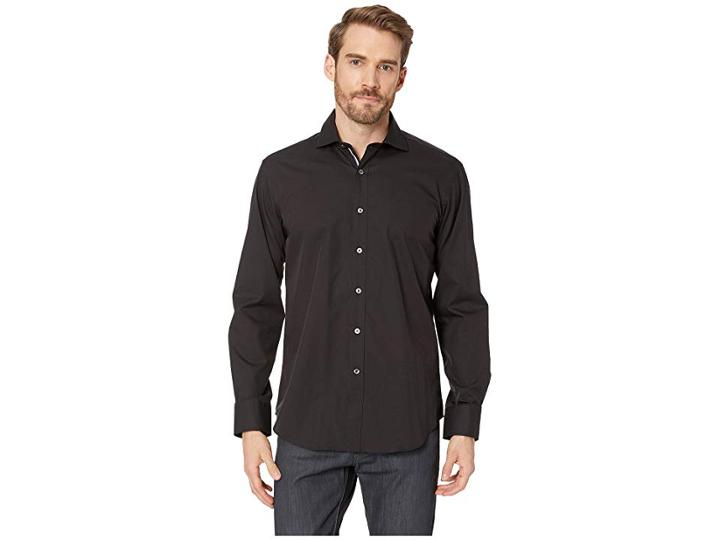 Bugatchi Long Sleeve Shaped Fit Woven Shirt (black) Men's Clothing