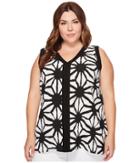 Vince Camuto Specialty Size Plus Size Sleeveless Tribal Starlight High-low Blouse W/ Trim (rich Black) Women's Blouse