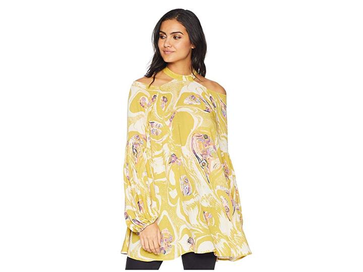 Free People Drift Away Printed Top (chartreuse) Women's Clothing