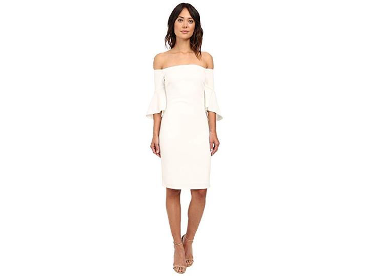 Laundry By Shelli Segal Montreal Stretch Crepe Off The Shoulder Cocktail (warm White) Women's Clothing