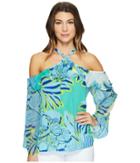 Hale Bob Hot Topics Cold Washed Silk Georgette Shoulder Top (turquoise) Women's Clothing
