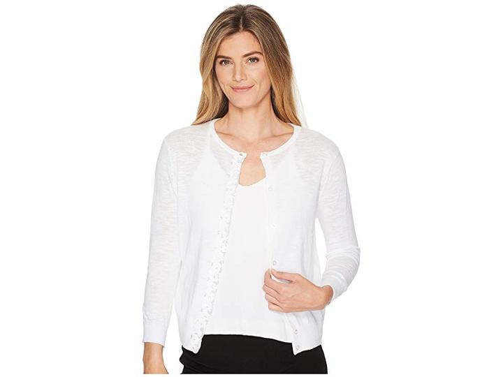 Elliott Lauren Cardigan Sweater With Sequin Placket Front (white) Women's Sweater