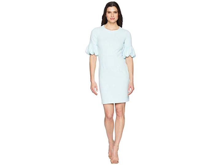 Donna Morgan Crepe Sheath Dress With Lantern Sleeve (clear Sky) Women's Dress
