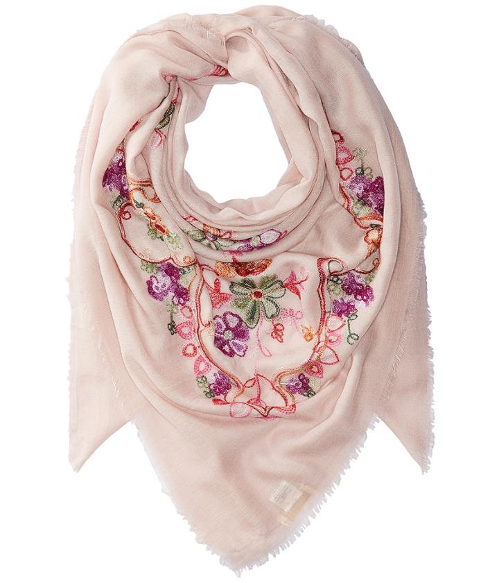 Collection Xiix Swirly Floral Embroidered Square (light Pink) Scarves