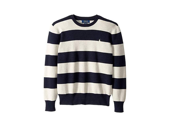 Polo Ralph Lauren Kids Striped Cotton Sweater (big Kids) (navy Heather Multi) Boy's Clothing