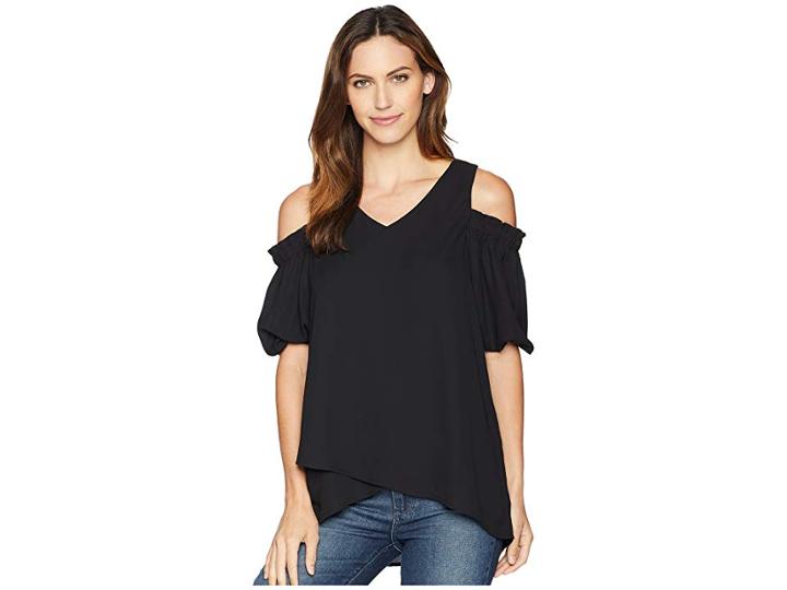 Karen Kane Ruffle Sleeve Asymmetric Hem Top (black) Women's Clothing