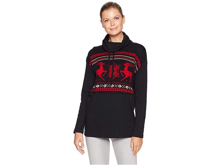 Chaps Soft Cotton Interlock Long Sleeve Knit (polo Black) Women's Clothing