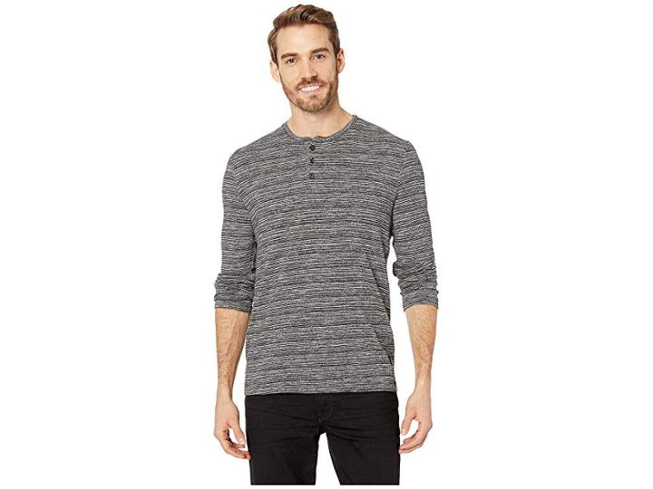 Kenneth Cole New York Long Sleeve Space Dye Three-button Henley (charcoal Heather) Men's T Shirt