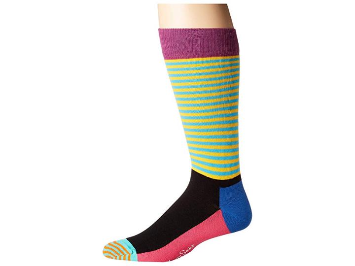 Happy Socks Half Stripe Socks (green Combo) Men's Crew Cut Socks Shoes