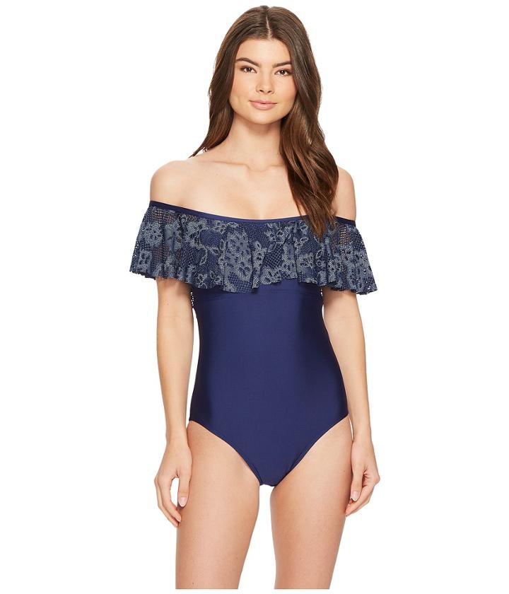 Athena Cote D'azur Off Shoulder Maillot (navy) Women's Swimsuits One Piece