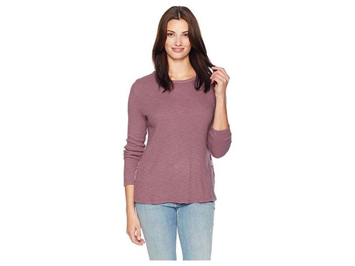 Dylan By True Grit Softest Slub Waffle Thermal Long Sleeve With Cross Stitch Embroidered Cotton Silk Back (vintage Plum) Women's Clothing