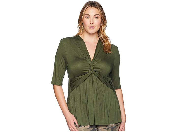 Kiyonna Caycee Twist Top (olive Martini) Women's Short Sleeve Pullover