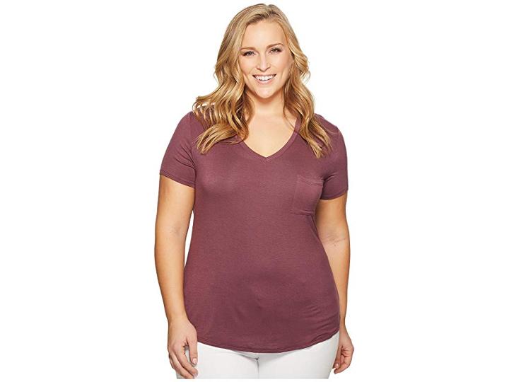 Kari Lyn Plus Size Lucy Short Sleeve Pocketed Tee (sangria) Women's T Shirt