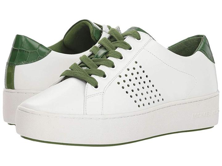 Michael Michael Kors Poppy Lace-up (optic White/true Green/vachetta Perf/embossed Croc/patent) Women's Shoes