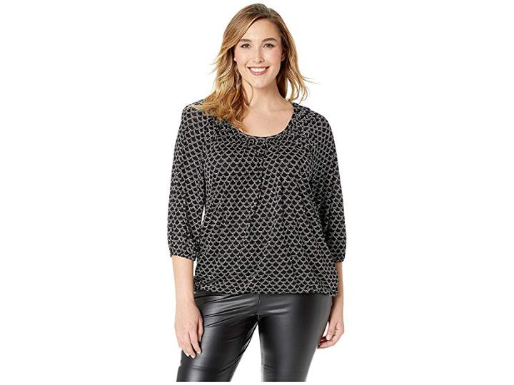 Michael Michael Kors Plus Size Pearl Deco Peasant Top (black/bone) Women's Clothing