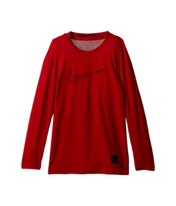 Nike Kids Pro Fitted Long Sleeve Training Top (little Kids/big Kids) (gym Red/black) Boy's Clothing