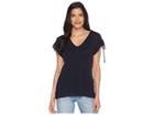 Two By Vince Camuto Drawstring Shoulder V-neck Linen Tee (dark Navy) Women's T Shirt
