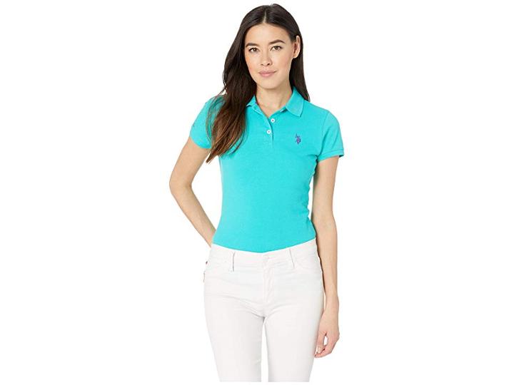 U.s. Polo Assn. Solid Pique Polo Shirt (turquoise Falls) Women's Clothing