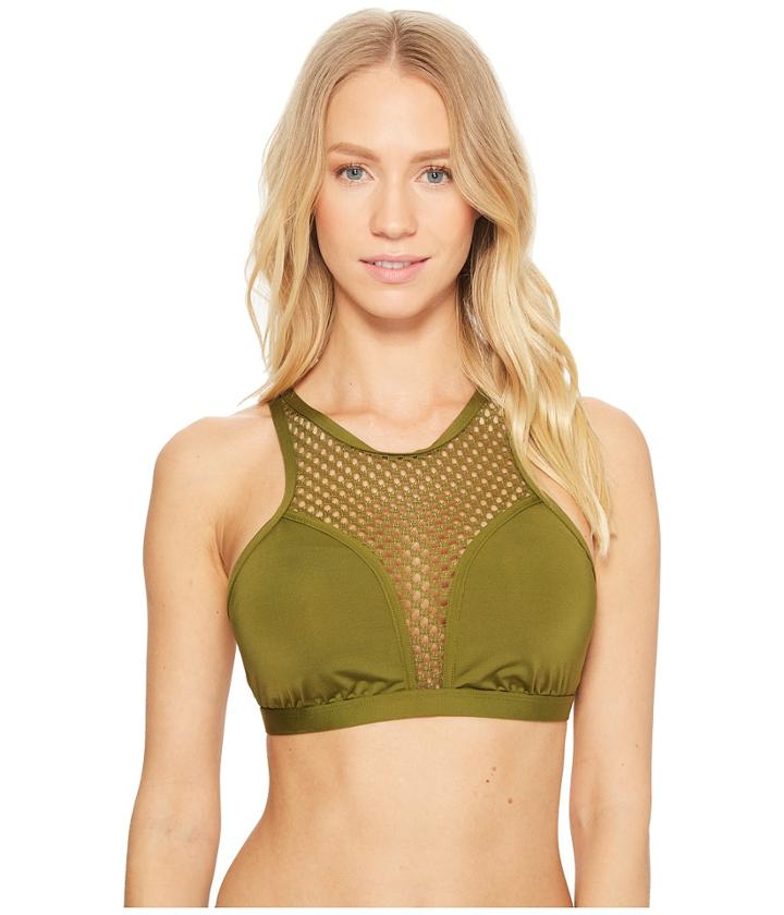 Jantzen Mesh Solids High Neck Bikini Top (olive Me) Women's Swimwear