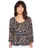 Michael Michael Kors Scattered Tassel Scoop Neck Top (true Navy/gold/white) Women's Blouse