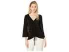 Eci 3/4 Sleeve V-neck Jersey Top With Drawstring Detail (black) Women's Clothing